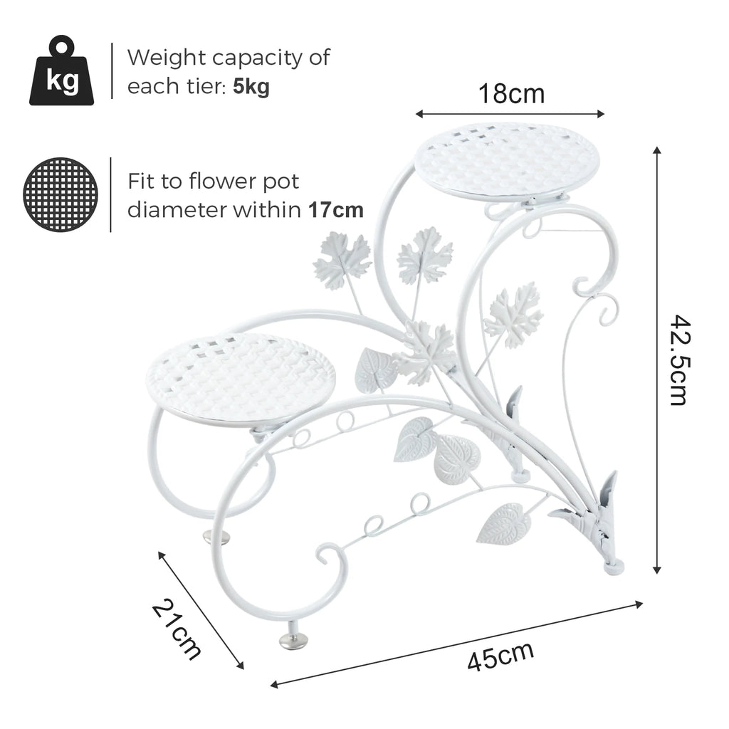 Suporte de Metal Antiferrugem para Plantas, Estante Expositora para 4 Vasos de Flores, para Jardim, Varanda, Escritório, Branco e Preto