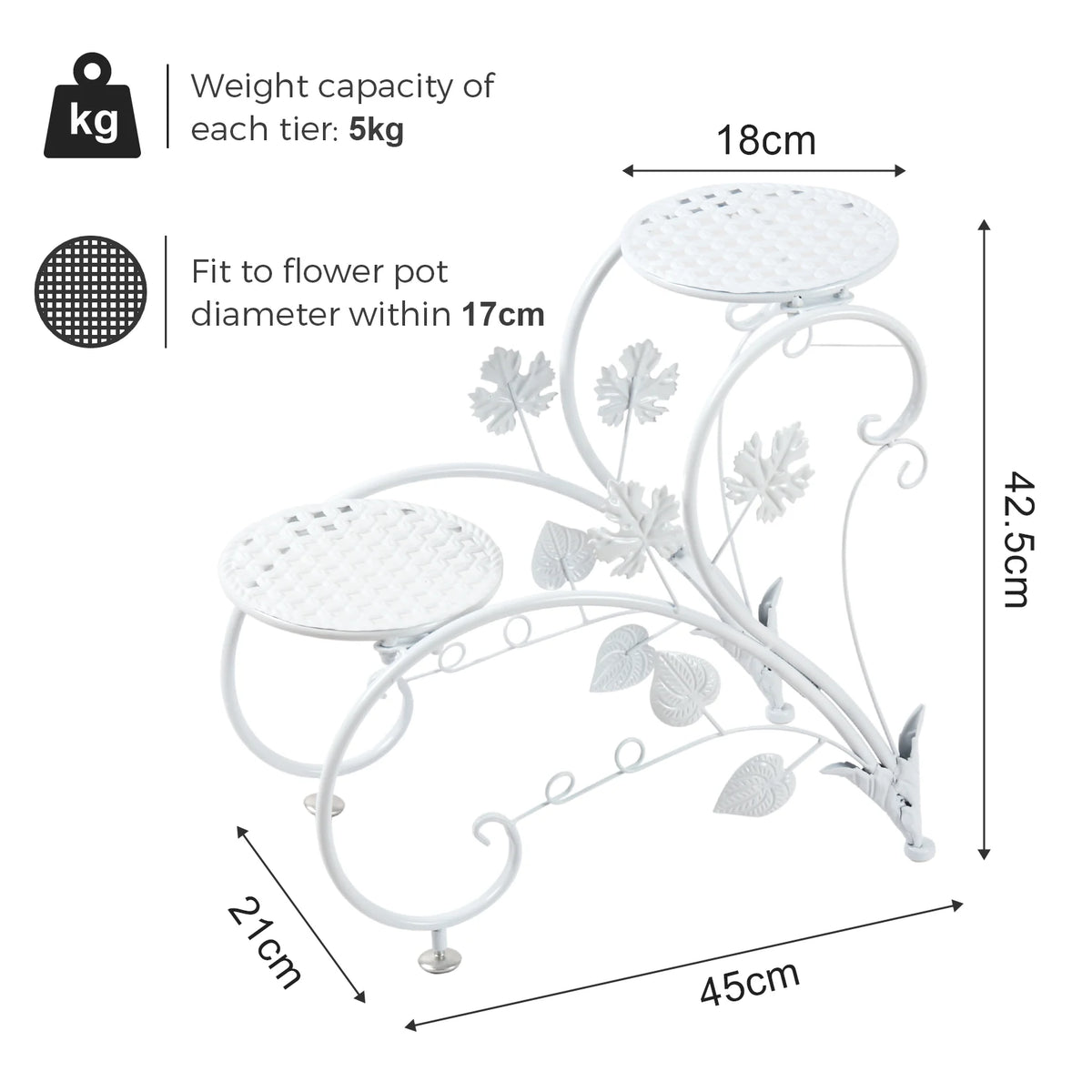 Suporte de Metal Antiferrugem para Plantas, Estante Expositora para 4 Vasos de Flores, para Jardim, Varanda, Escritório, Branco e Preto