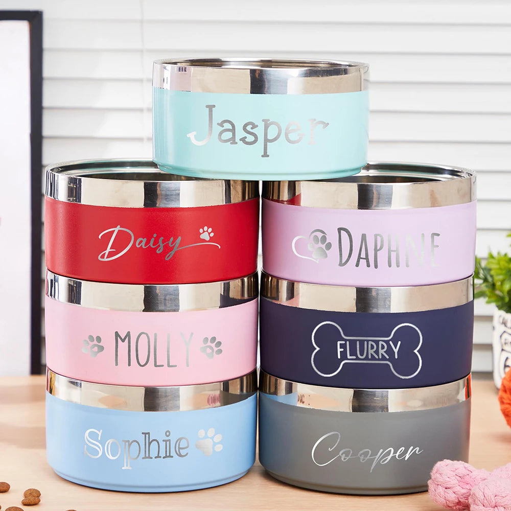 Tigela Personalizada de Aço Inoxidável para Cães e Gatos, Tigela de Alimentação a Vácuo Dupla, Grande Capacidade para Ração e Água