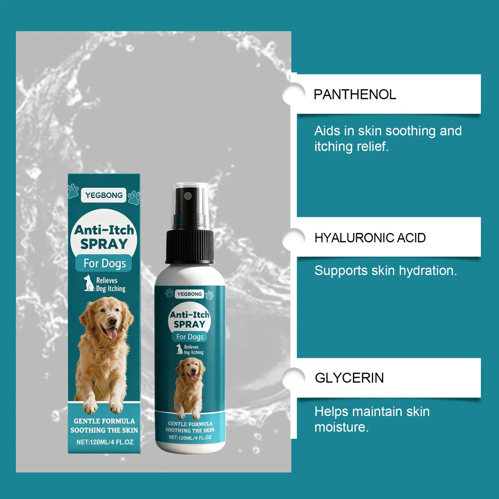 Spray Antipruriginoso para Cães YEGBONG, Spray Suave para Cuidado da Pele, Alivia a Irritação e o Desconforto da Pele do Cão