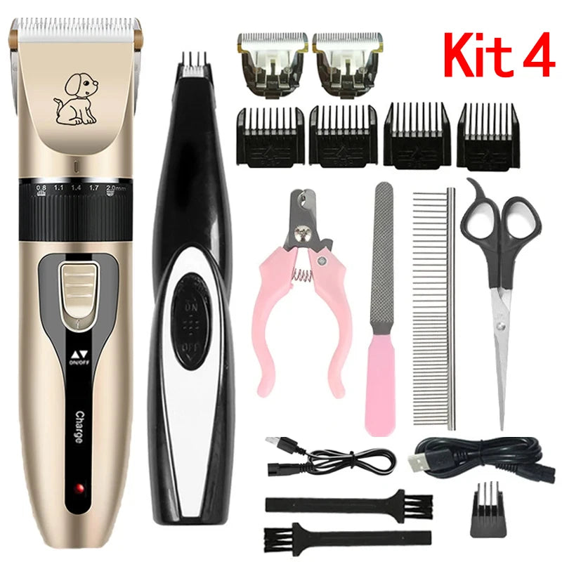 Kit de Tosa Elétrico Recarregável para Cães e Gatos, com Máquina de Cortar Pelos e Lixadeira de Unhas Silenciosa