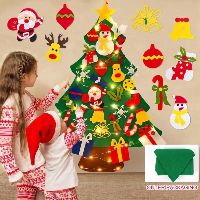 DIY sentiu a árvore de Natal com luz, decorações do Feliz Natal para a casa, ornamentos da árvore do Natal, presente do ano novo, 2024