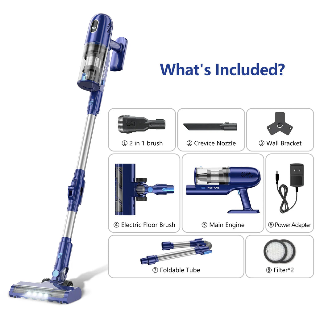 Aspirador de pó sem fio PrettyCare P1 45 minutos 28Kpa Aspirador de pó potente com motor sem escova LED Touch Display