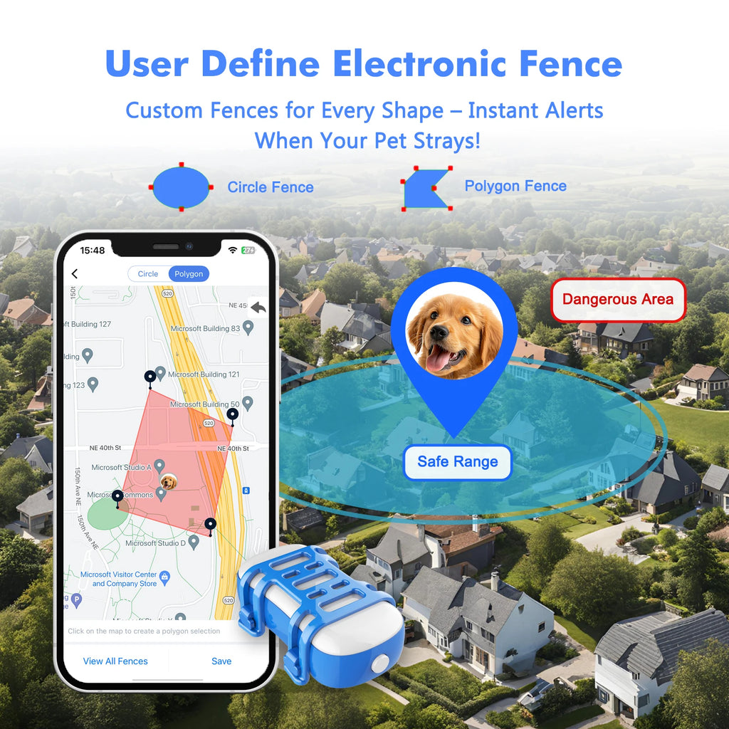 Rastreador GPS para Cães e Gatos com IoT Integrado, Rastreamento por SIM e WiFi, Distância Ilimitada, Localizador Anti-Perda com Código QR, Assinatura Necessária