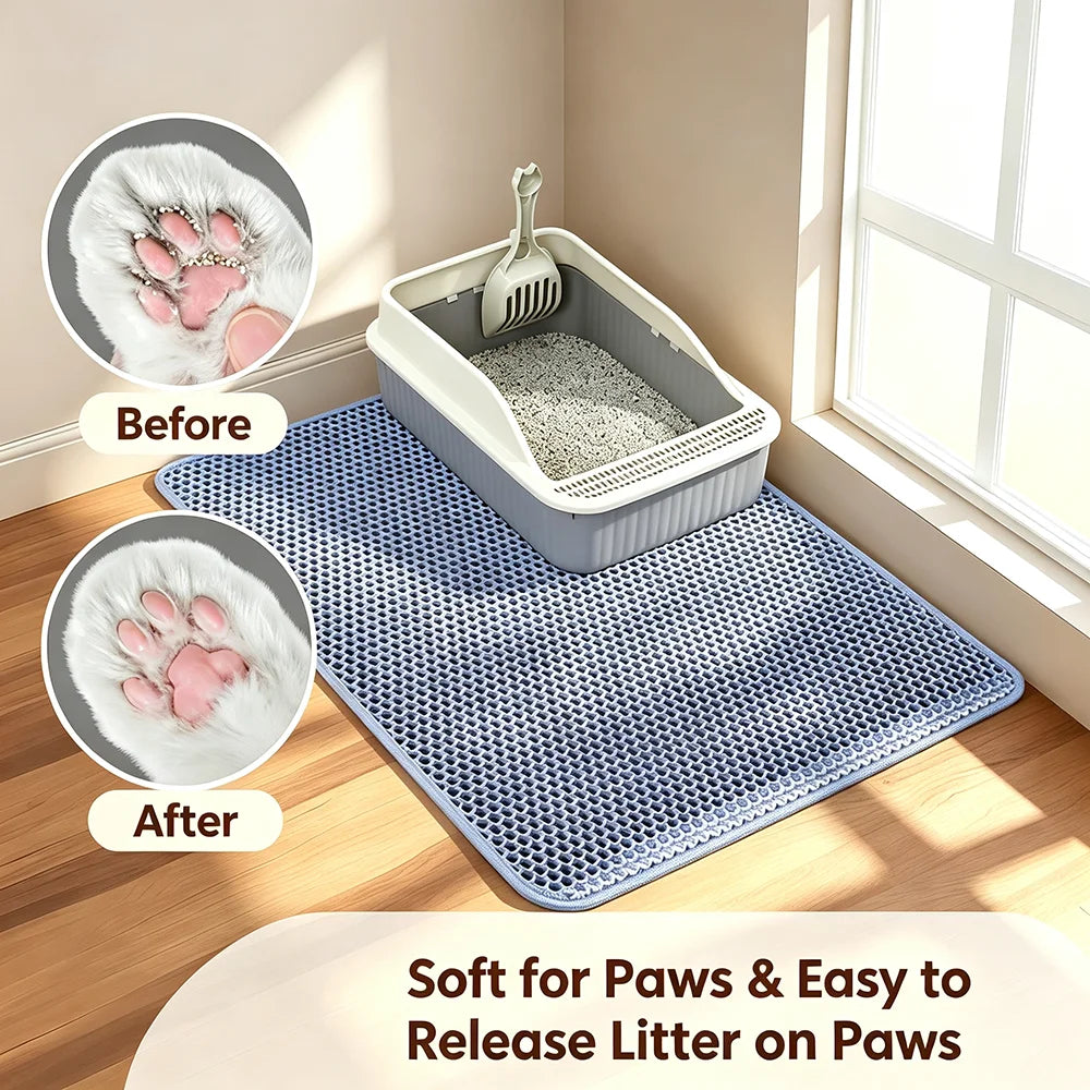 Tapete de areia para gatos, camada dupla, antiderrapante, grande, caixa de areia para animais de estimação, resistente ao desgaste, à prova d'água, antiderrapante, tapete de areia para gatos