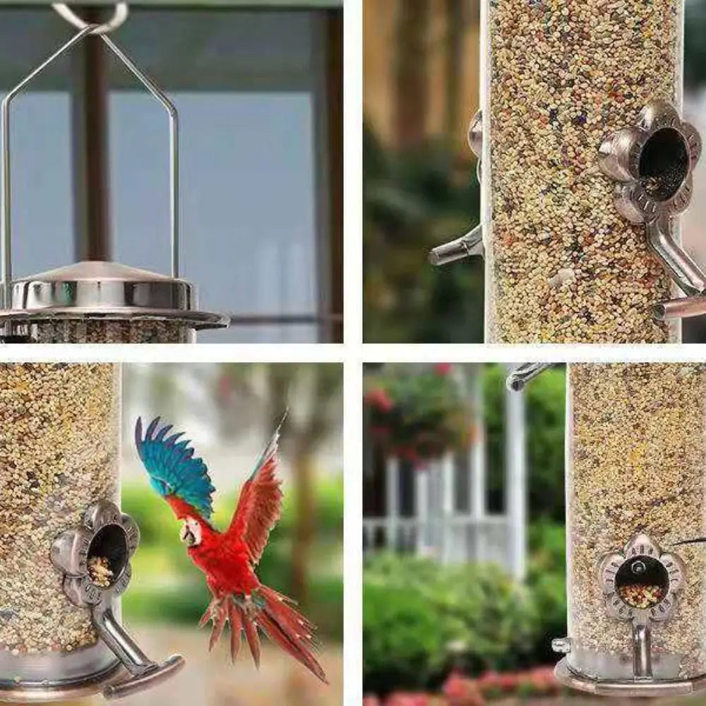 Alimentador de pássaros de metal, suprimentos para animais de estimação, à prova d'água, transparente, dispensador de comida para pássaros, automático, grande capacidade, tigela de alimentação de pássaros, papagaio