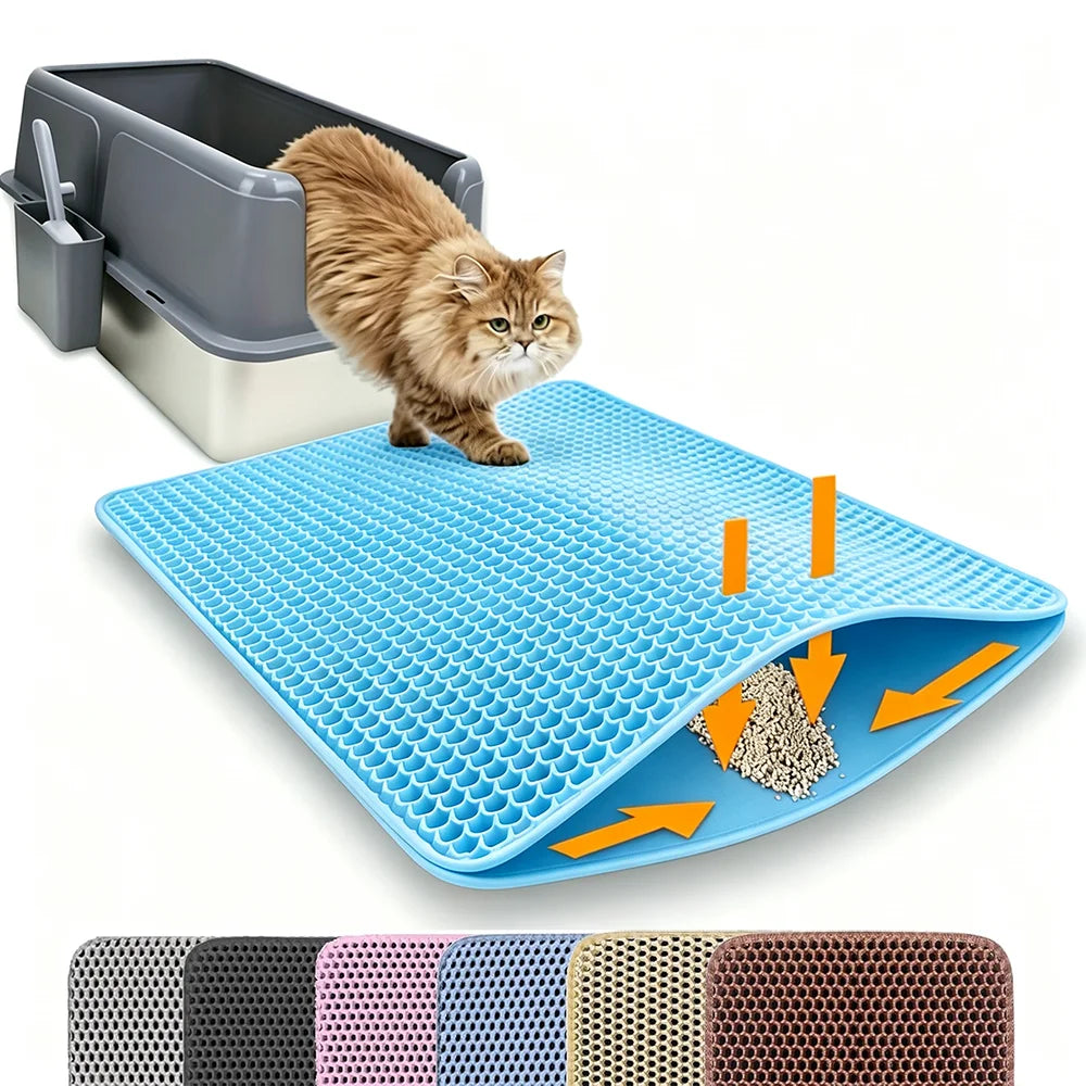 Tapete de areia para gatos, camada dupla, antiderrapante, grande, caixa de areia para animais de estimação, resistente ao desgaste, à prova d'água, antiderrapante, tapete de areia para gatos