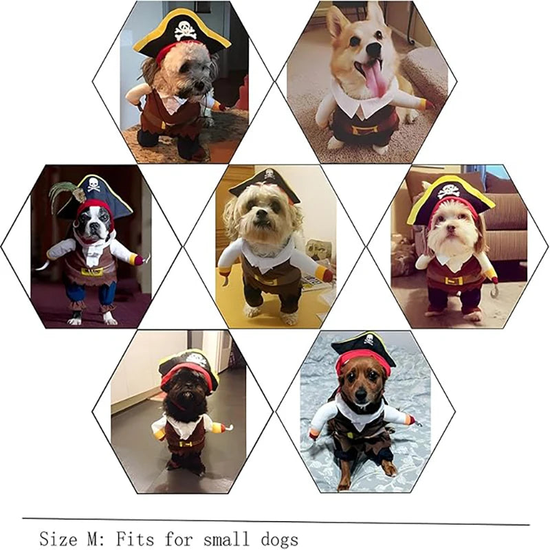 Engraçado roupas para animais de estimação pirata cão gato traje terno corsair vestir-se festa vestuário para gato cão mais chapéu traje do cão de estimação