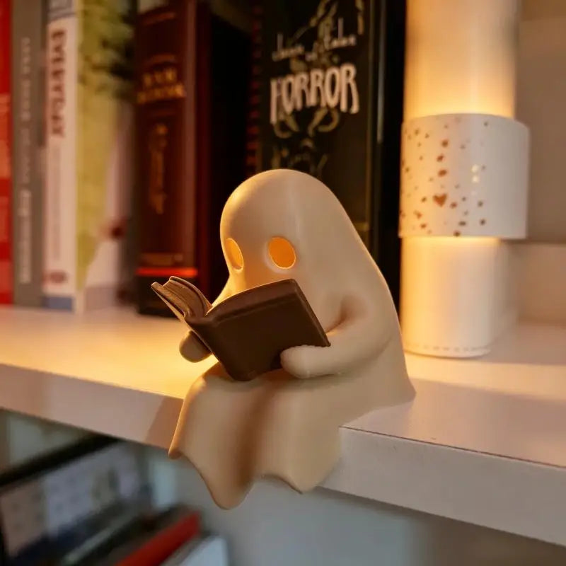 Luminária de Mesa em Formato de Fantasma Fofo Leitor de Livro, Decoração para Festa de Halloween, Enfeite para Quarto, Presente Infantil