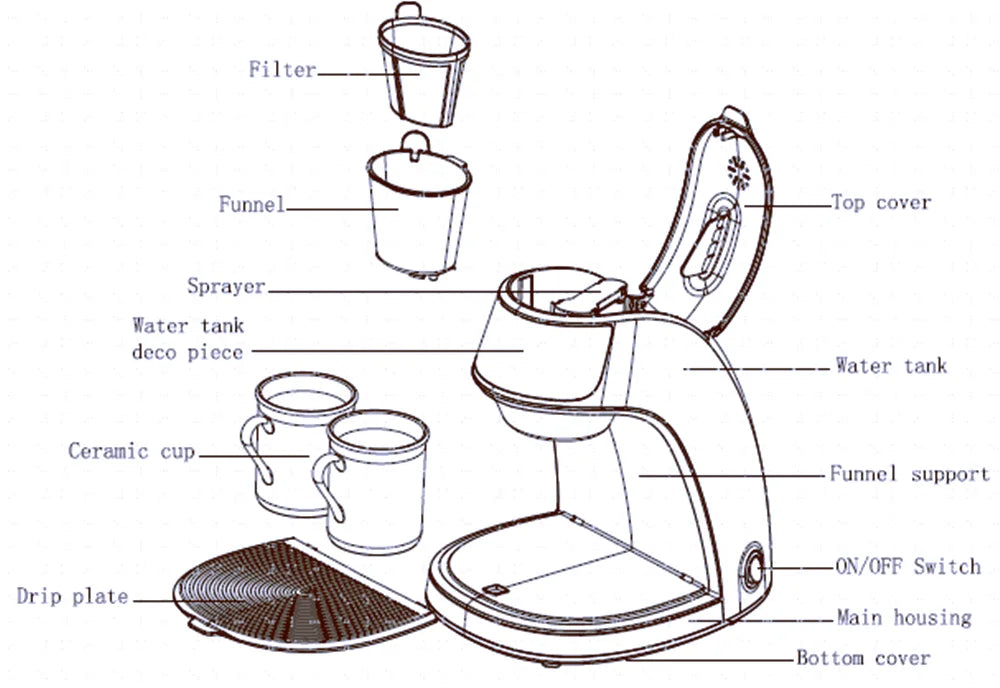Máquina de Café Elétrica Portátil para Casa e Escritório, Cafeteira de Gotejamento e Preparador de Chá