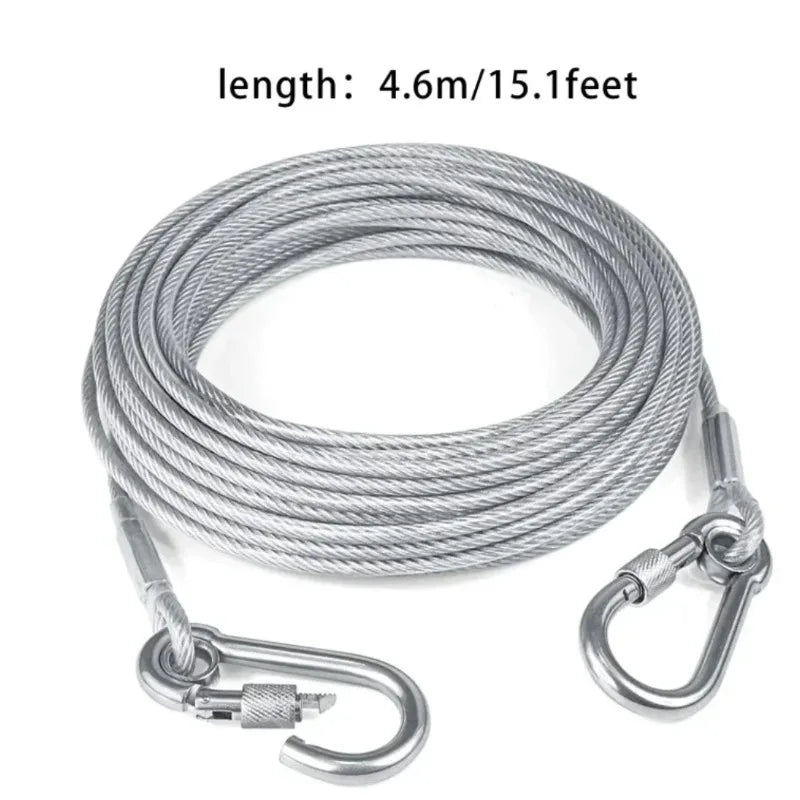 Corda de Amarração Dupla para Cães com Fivela de Metal, Cabo de Aço Antiferrugem, Coleira para Treinamento ao Ar Livre, Alça de Tração Durável
