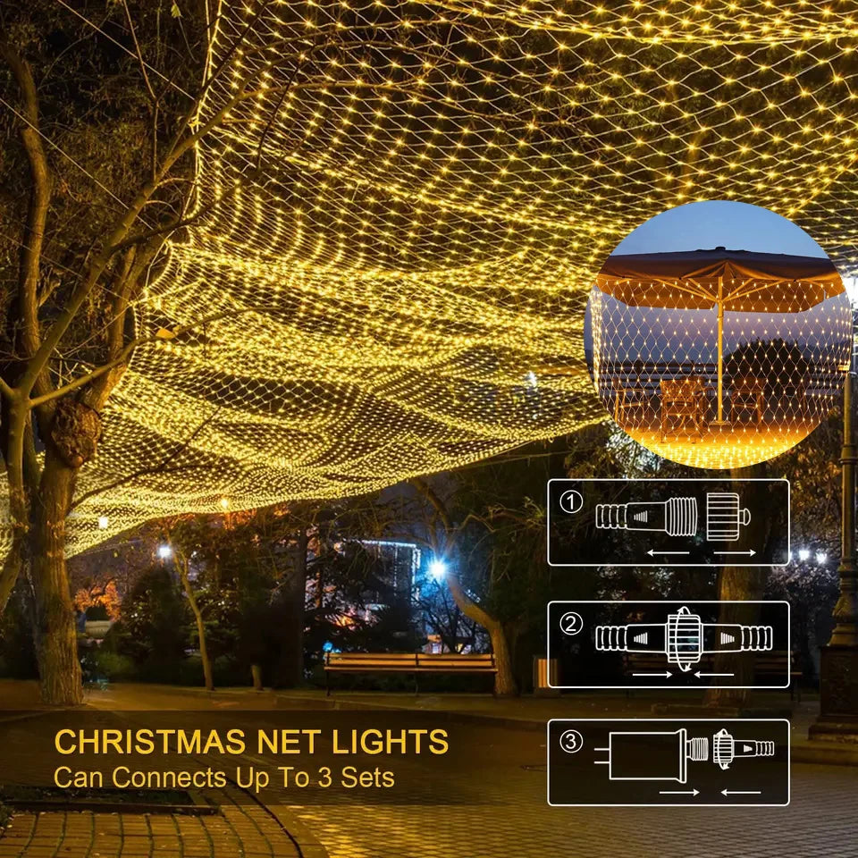 Decorações de natal lâmpada led rede de pesca luz ao ar livre à prova dwaterproof água rua árvore decoração luz festival casamento malha luz