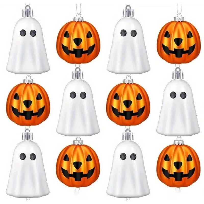 Enfeites Suspensos de Halloween: Fantasminha Branco Fofo e Abóbora Laranja, Decorações Mini de Plástico para Árvore de Halloween, Decoração de Festa