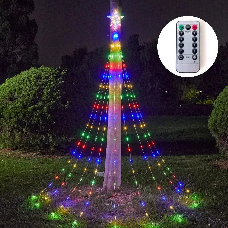 Led árvore de natal luz corda cachoeira estrela luzes ao ar livre multicolorido para jardim quintal festa de casamento árvore de natal decoração superior