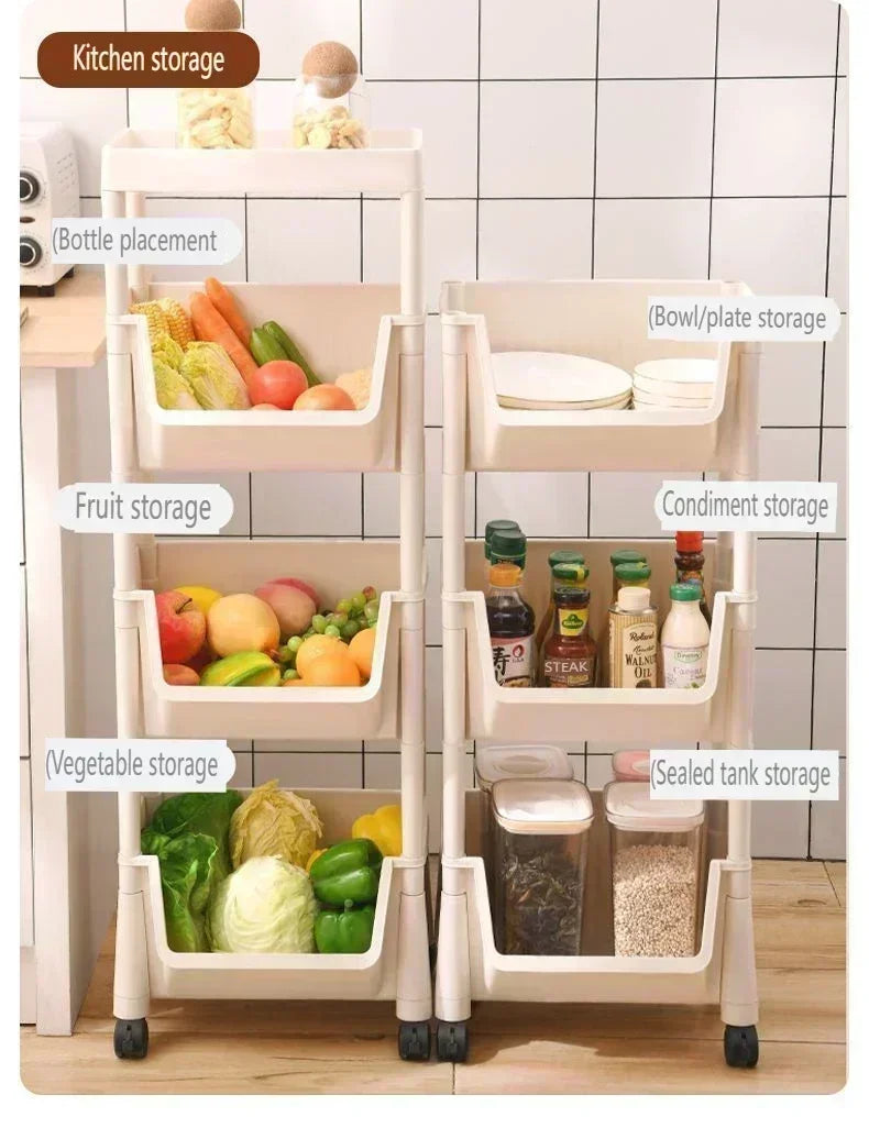 Carrinho Organizador Móvel com Rodas para Casa e Cozinha, Estante de Armazenamento Multicamadas para Lanches, Quarto e Sala de Estar, 2-5 Peças