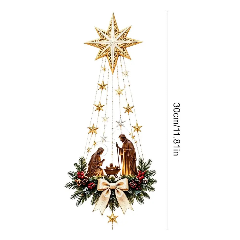 Decoração de Parede de Presépio de Natal de 30cm, Ornamento de Estrela em Acrílico 2D, Cena do Nascimento de Jesus, Decoração de Estrela da Fé