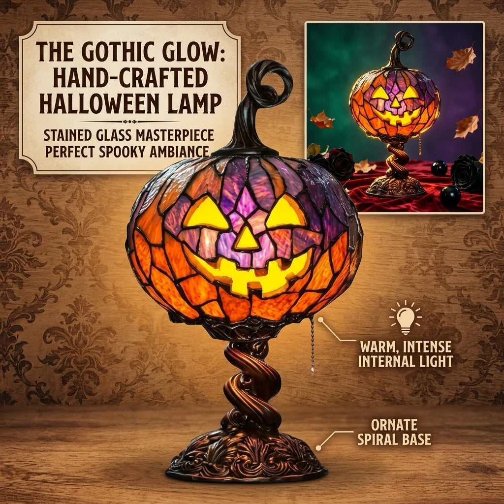 Luminária de Mesa de Abóbora Alta para Halloween com Fantasma e Morcego Brilhantes, Artesanato em Resina, Luminária Criativa para Decoração de Casa