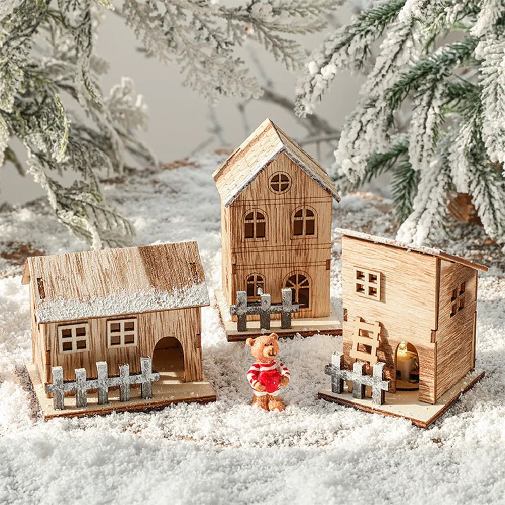 Decorações de natal natal led luz casa de madeira luminosa cabine mesa ornamentos noite lâmpada para casa ano novo crianças presentes