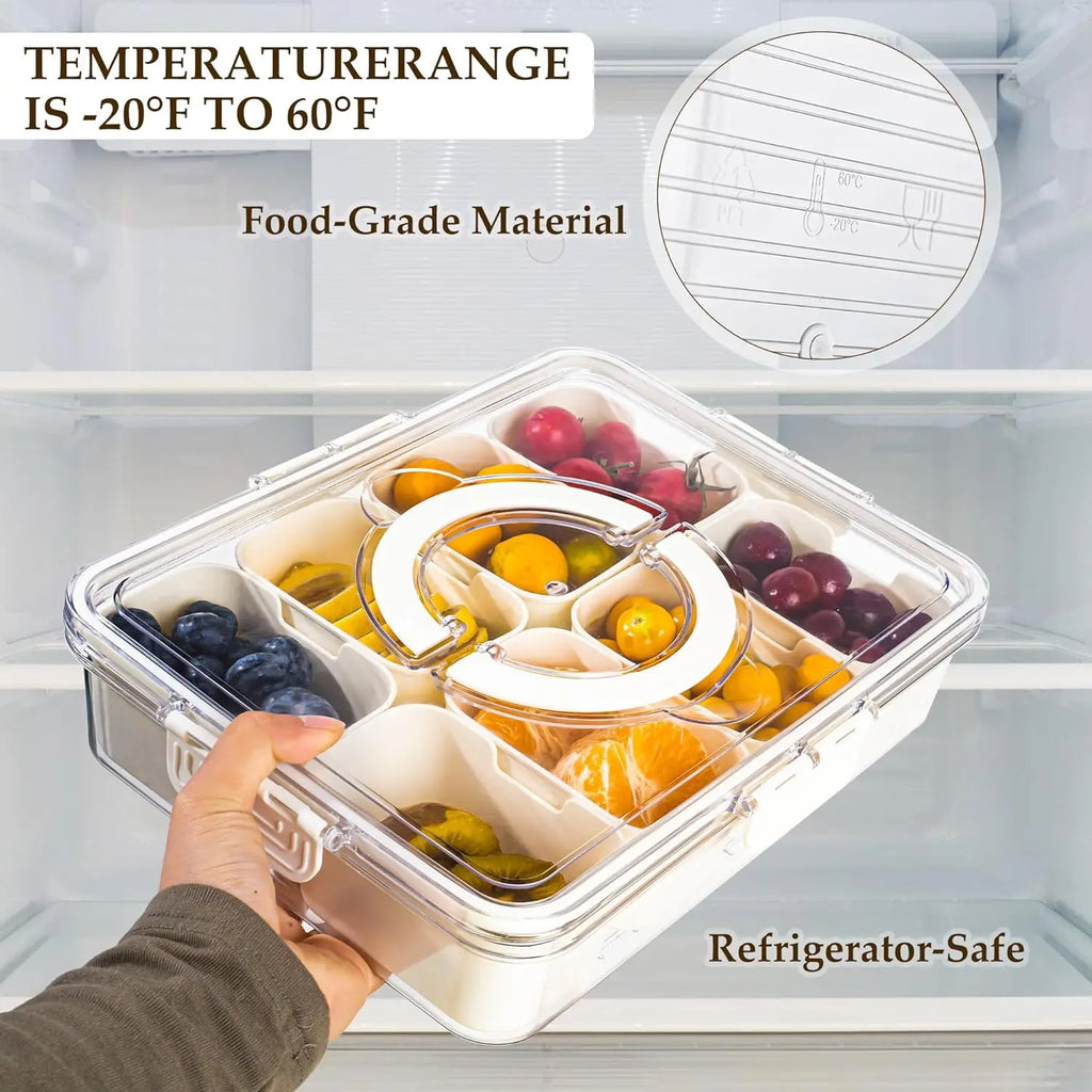 Bandeja de Servir Dividida com Tampa, Recipiente para Armazenamento de Alimentos, Caixa de Lanches, Recipientes para Lanches com 8 Compartimentos, Recipientes para Armazenamento de Frutas