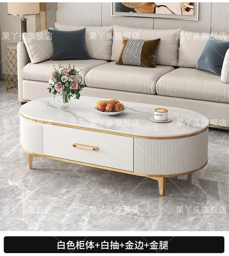 Mesa de Jantar, Mesa de Centro para Escrita e Café, Gavetas Móveis, Mesa Lateral de Luxo com Armazenamento para Sala de Estar, Mesa Auxiliar Moderna, Móveis Modernos