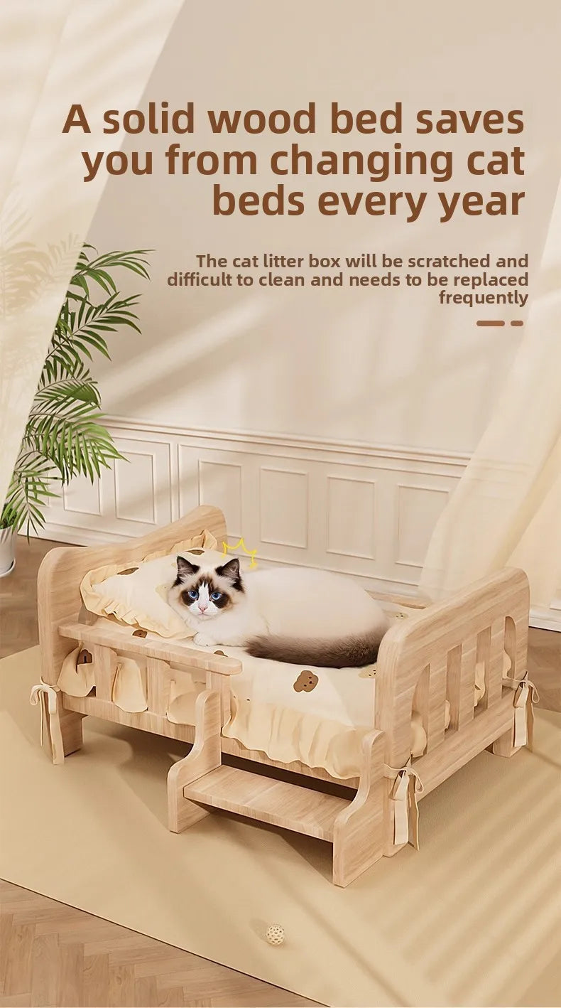 Cama para animais de estimação, cama para cães de madeira maciça, cama para gatos para todas as estações, sofá para dormir para animais de estimação, cama para gatos e cama para cães, prateleira para gatos, condomí