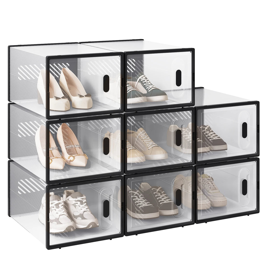 WOLTU 8/12/18PCS Caixas de sapato empilháveis Modular DIY Sapateira Cubos de sapato dobráveis de plástico transparente para corredor sala de estar