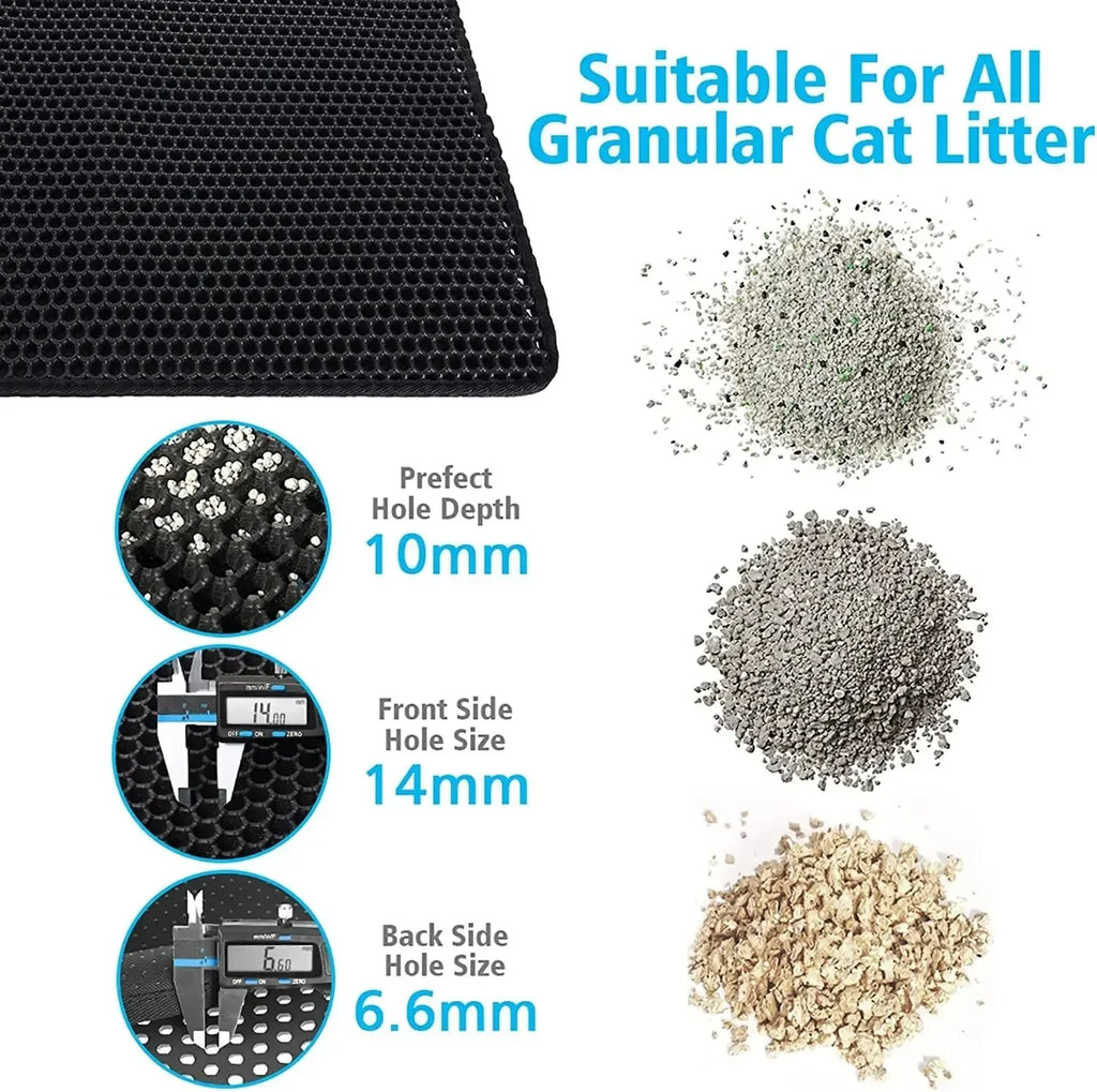 Tapete de areia para gatos, design de 2 camadas, tecnologia premium de captura de areia, base à prova d'água, protetor de piso antiderrapante para animais de estimação para gatinhos internos