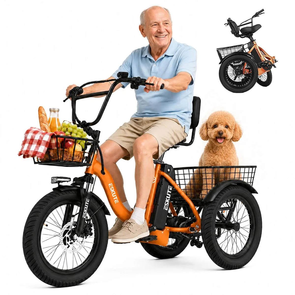 Peak 1200W Folding Electric Trike 18x3.0 Fat Tire 624Wh Battery Step-Thru 3 Wheel Ebike 65 Miles 18 MPH Adults, Customized