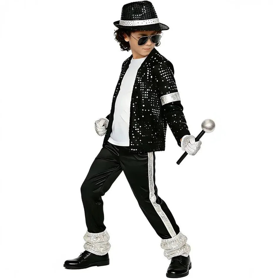 Fantasia de Halloween para Crianças, Traje de Superestrela Cantor Michael Jackson, Roupa de Performance de Dança, Fantasia Infantil para Meninos e Meninas