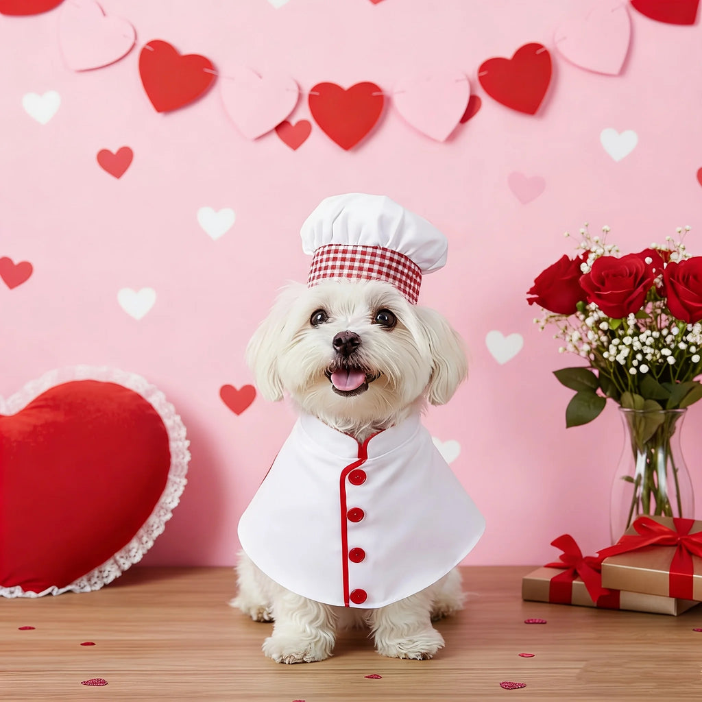 Conjunto de Fantasia para Animais de Estimação Top Chef com 2 Peças, Chapéu e Avental, Roupas Engraçadas e Fofas para Gatos e Cães, Fantasia de Chef para Cães em Feriados, Roupas com Tema de Restaurante