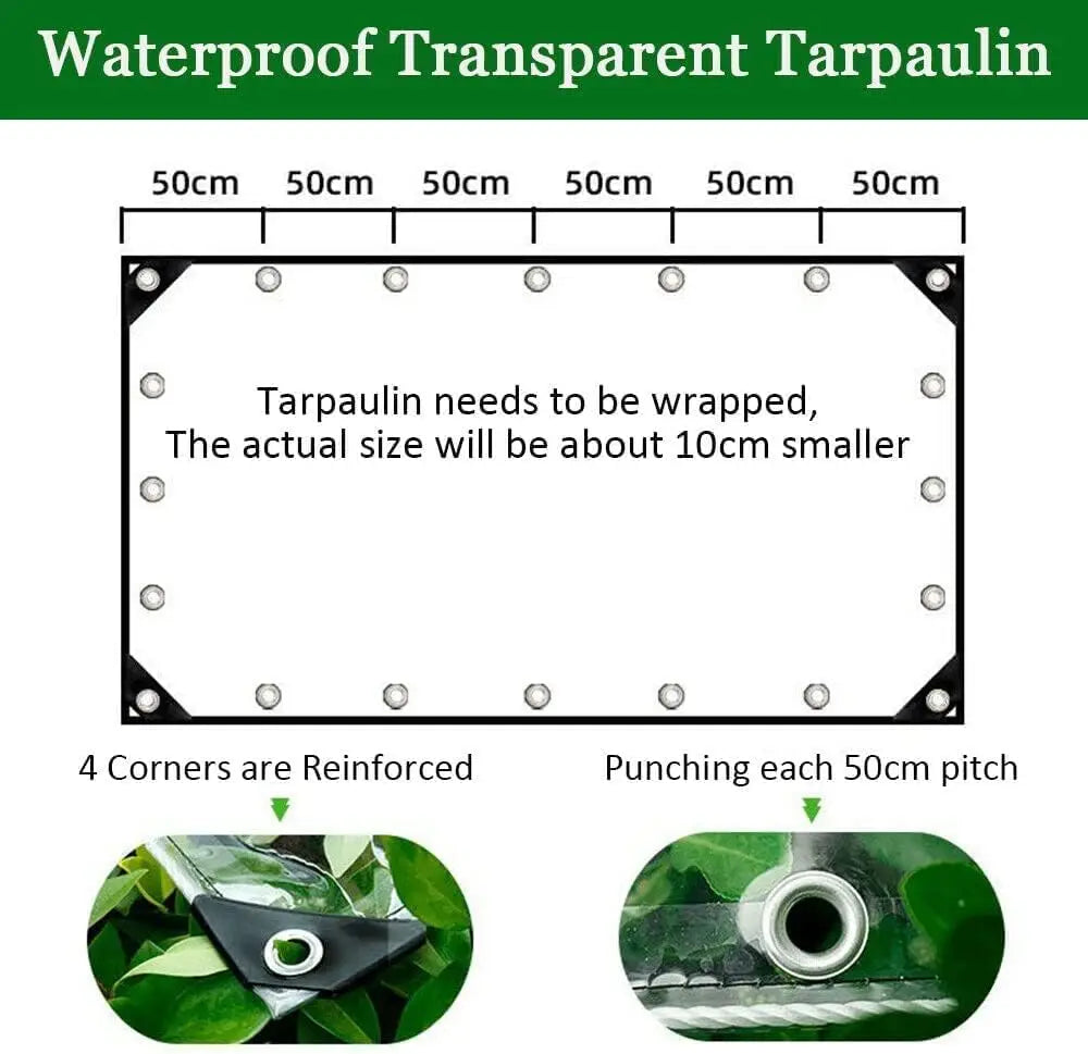 Encerado Plástico com Ilhós para Móveis de Jardim, Transparente, Impermeável, PVC, Estufa de Plantas, Pet Hutch, Telhado Coberto, Impermeável