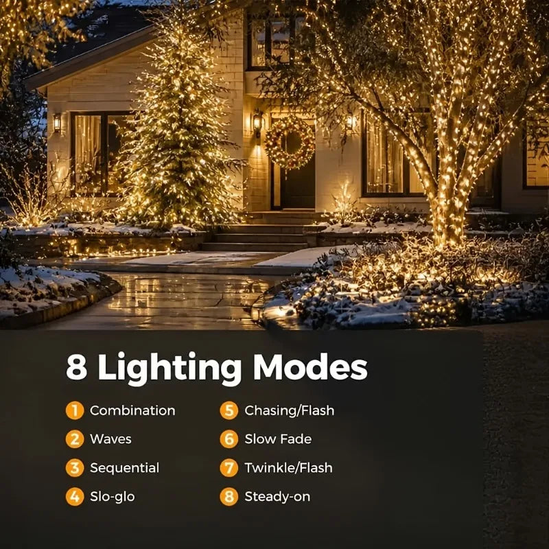 Luzes de Cordão LED Alimentadas por Energia Solar com 8 Modos de Piscar Diferentes, Ideais para Decorar Jardins, Casamentos, Halloween e Natal