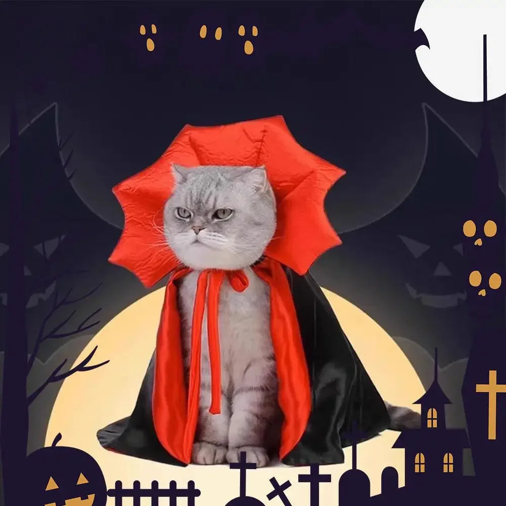Fantasia de Vampiro para Pets no Halloween - Capa Confortável de Nylon com Fecho de Alça, Adequada para Cães e Gatos de Pequeno e Médio Porte