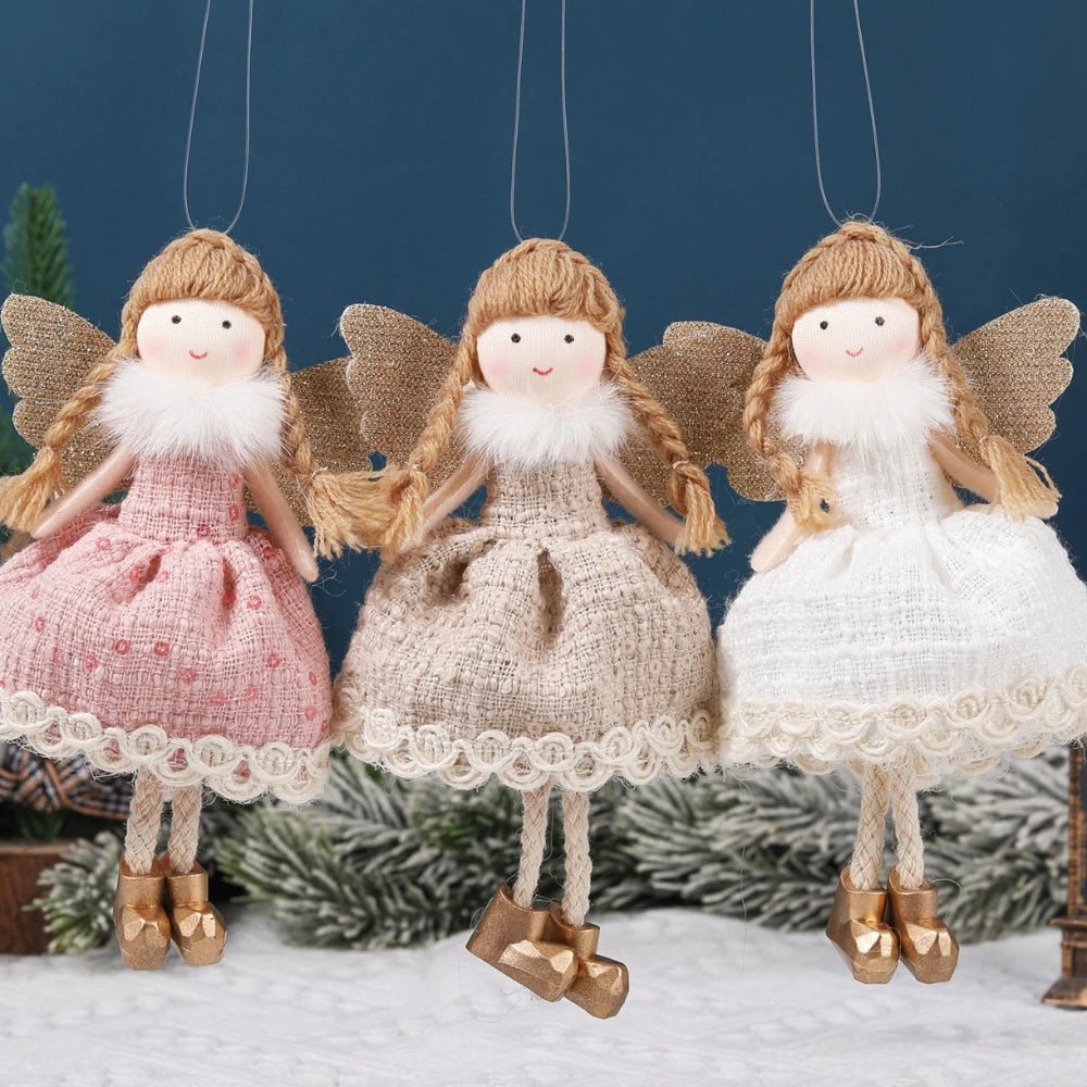 Natal Pendurado Malha Sequin Saia, Anjo Xmas Árvore Pingente Enfeites, Decoração de Casa, Noel, Presentes, 2022