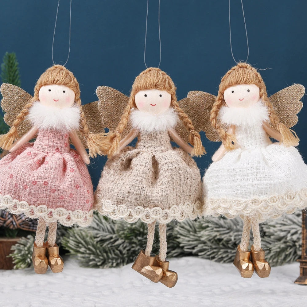 Natal Pendurado Malha Sequin Saia, Anjo Xmas Árvore Pingente Enfeites, Decoração de Casa, Noel, Presentes, 2022