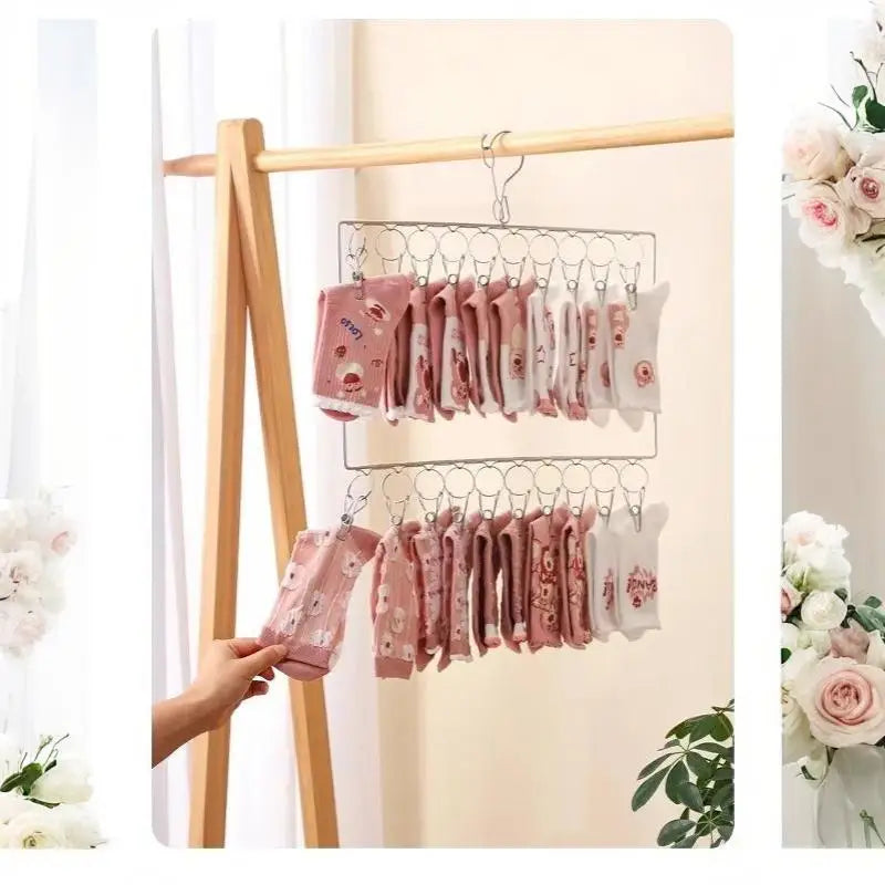 Varal de roupa em aço inoxidável com vários prendedores, resistente à ferrugem, economiza espaço, ideal para meias, roupa interior, varanda e lavanderia [YY32].