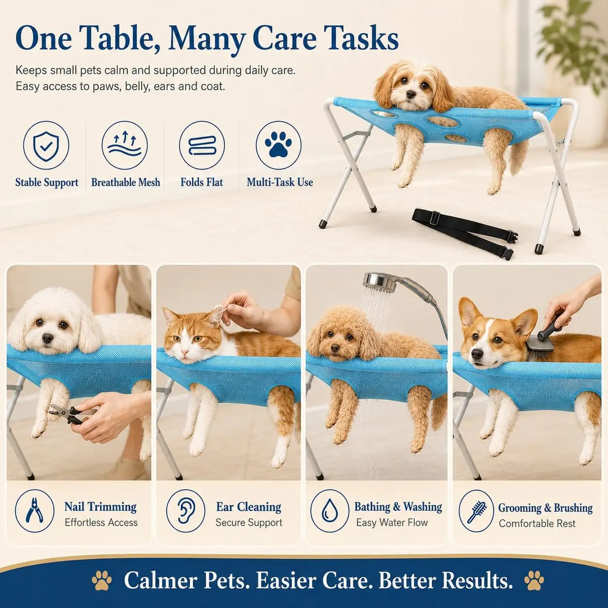 Rede de Banho Dobrável para Cães e Gatos, Suporte de Malha para Higiene, Banho e Corte de Unhas