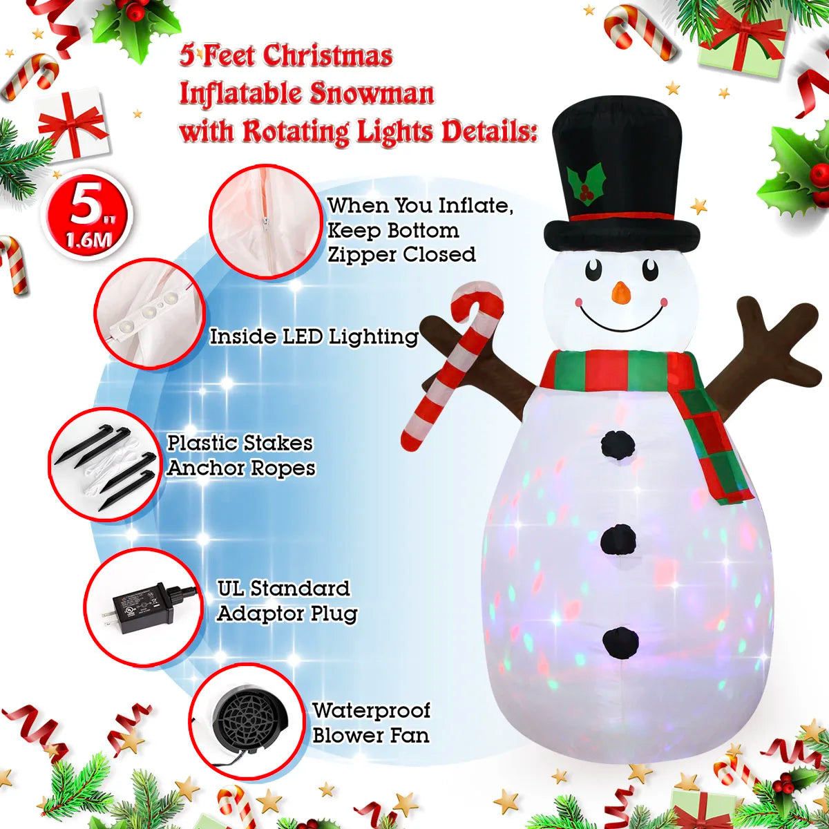 Decorações infláveis de natal-ramo boneco de neve, papai noel, homem de gengibre, saco de presente boneco de neve luz led decorações de gramado