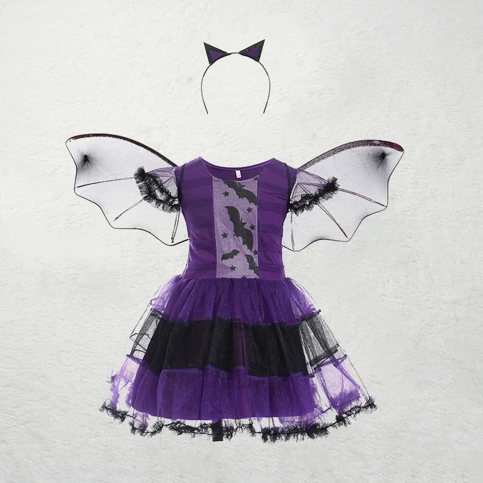 Crianças traje de bruxa meninas conto de fadas feiticeiro vestido crianças halloween abóbora roupas bebê bat aranha festa cosplay outfit 2-15t