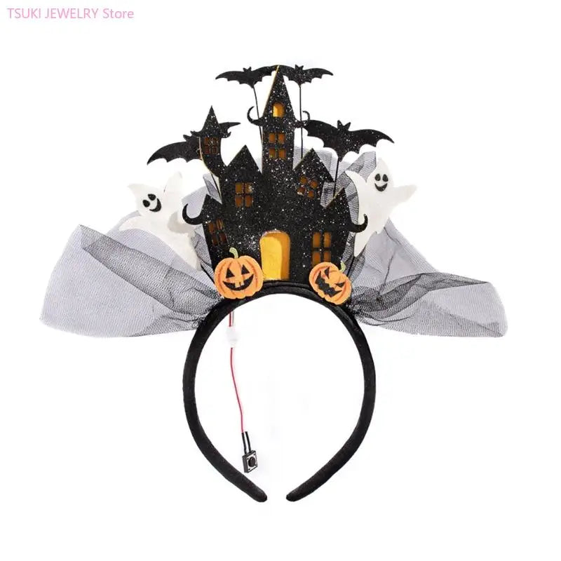 62KE Castelos assombrados Halloween acendem faixa cabelo LED brilhante para evento fantasia