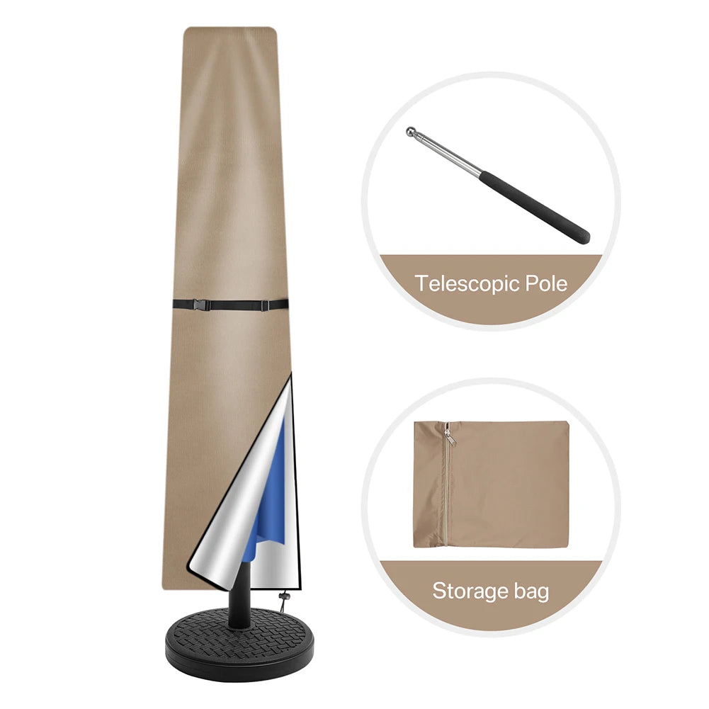 210d capa de guarda-sol reta à prova dwaterproof água capa protetora com zip à prova de intempéries uv-anti vento jardim guarda-chuva capa