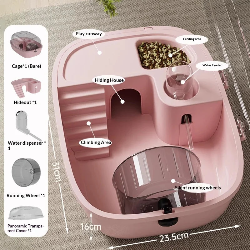 Gaiola de Luxo para Hamster Dourado de Grande Capacidade, Habitat Villa com Plataforma Grande de 2 Camadas, Ninho para Esconderijo, Suprimentos para Pequenos Animais de Estimação