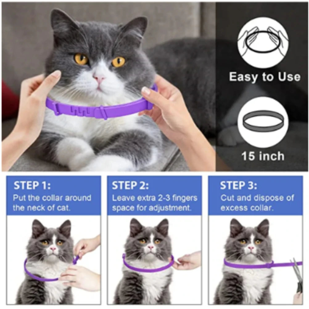 Coleira calmante para animais de estimação, para gatos, cães, ajustável, ansiedade, feromônio, reduzindo coleira para animais de estimação, duradoura, natural, calma, relaxar, calmante