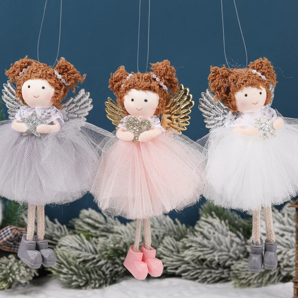 Natal Pendurado Malha Sequin Saia, Anjo Xmas Árvore Pingente Enfeites, Decoração de Casa, Noel, Presentes, 2022