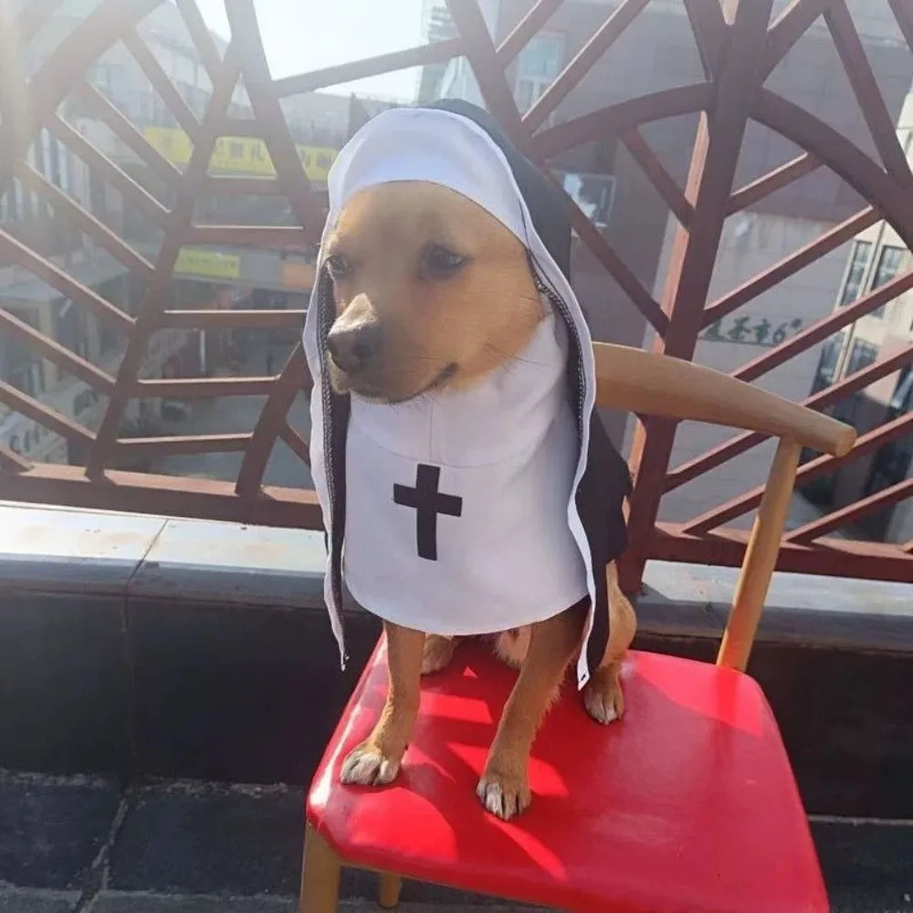 Fantasia de Natal para Cães e Gatos, Roupa Respirável de Freira para Filhotes e Gatinhos, Acessórios para Fantasia de Halloween, Macacão para Animais de Estimação