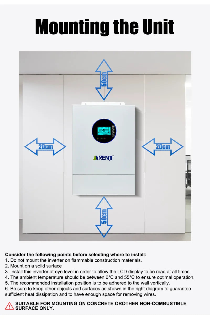 Inversor Solar Híbrido ANENJI de Fase Dividida 12KW 48V com 2 MPPT, AC 120VAC 240VAC, Onda Senoidal Pura, Off Grid, Carregador Solar MPPT 200A, Entrada Dupla PV 500VDC