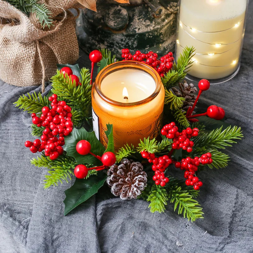 Natal vela grinalda mesa de jantar decorações clássico bagas vermelhas pinha peça central guirlanda multifuncional castiçal 2025