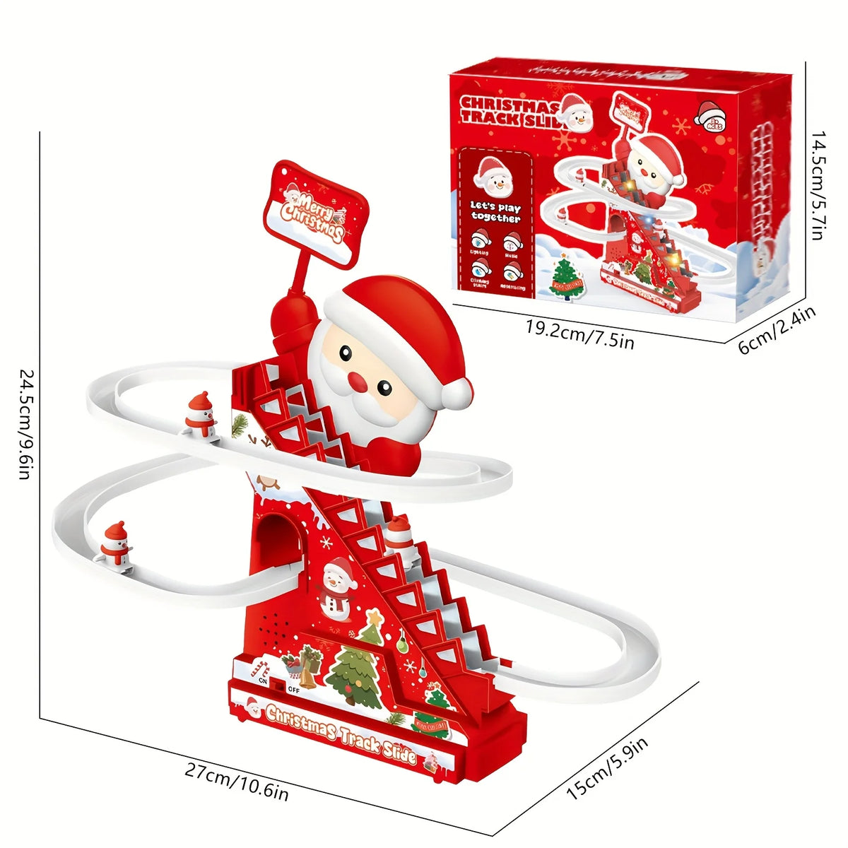 Escadas, escorregadores, brinquedos de Papai Noel, decorações de Natal, o melhor presente para crianças durante o Natal