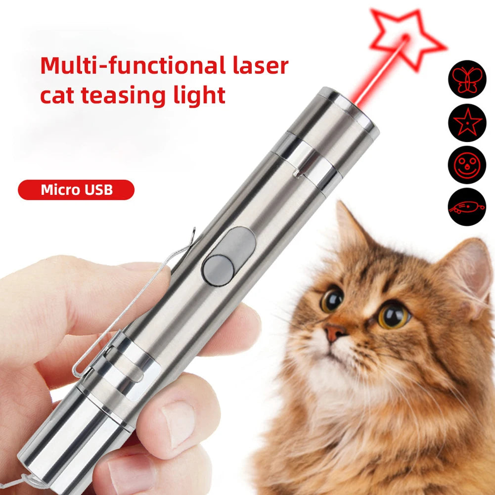 3-em-1 pet ponteiro gato brinquedo usb recarregável ponto vermelho luz engraçado gato caçador vara caneta interativa ponteiro produtos para animais de estimação