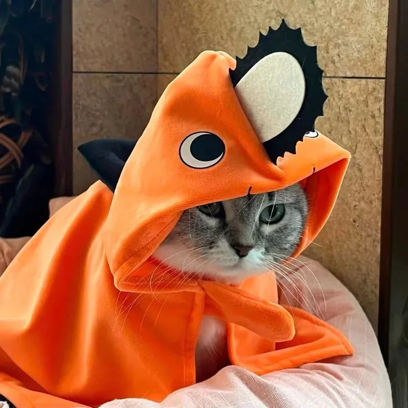 Roupas para animais de estimação Pochita, capa moderna para cães e gatos, fantasia de cosplay de anime para o Halloween, acessório para animais de estimação, roupa macia e quente para transformação de cachorros.